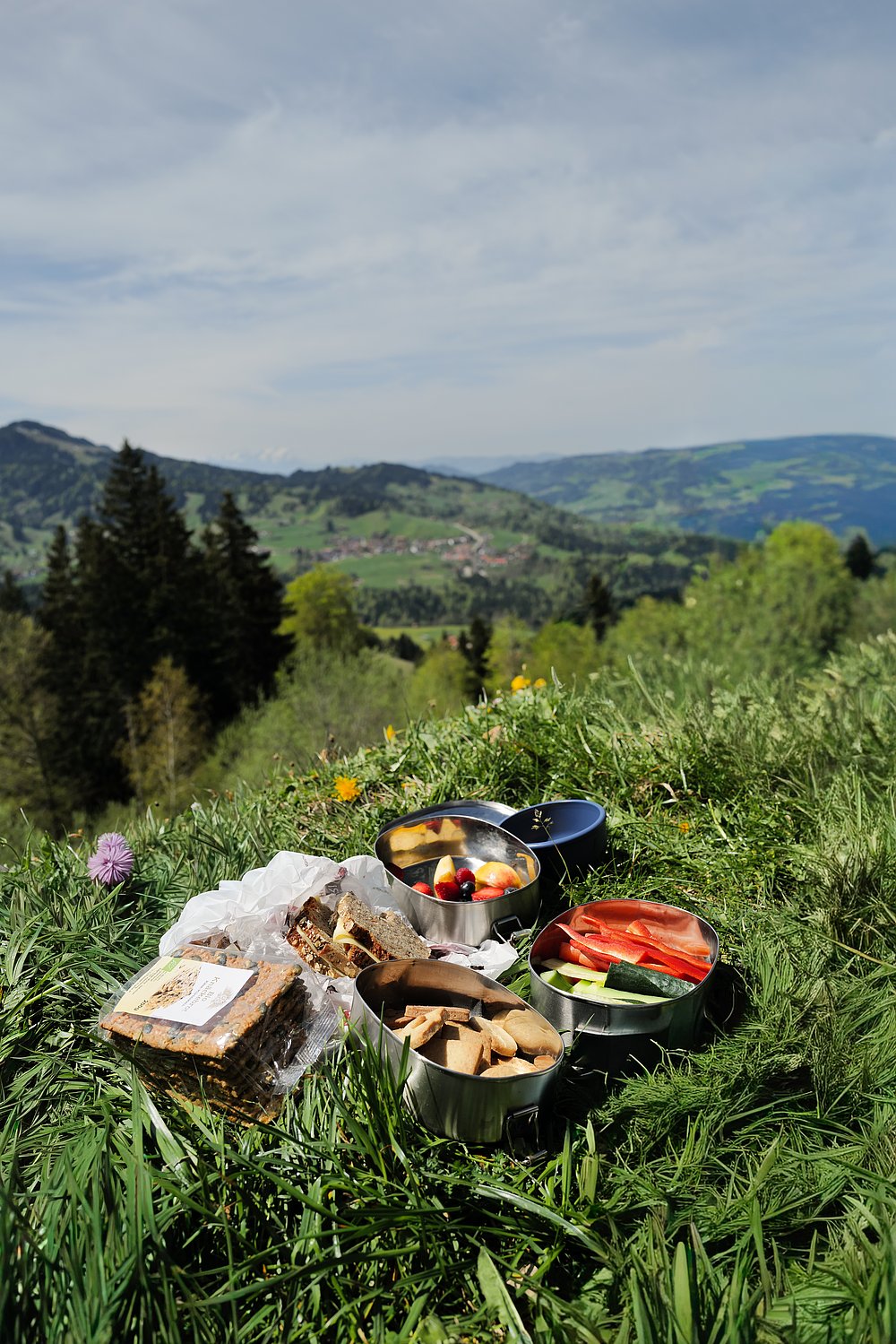 Brotzeit auf einer Bergwiese