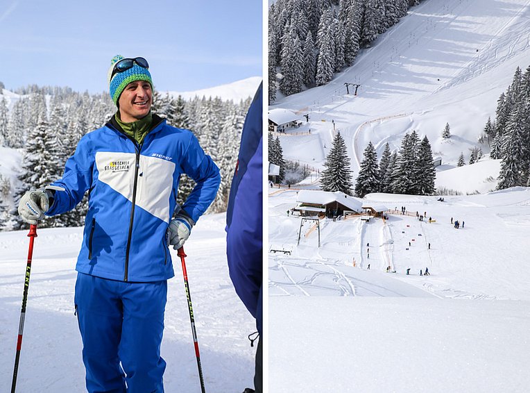 Ski-Fahren kann elegant aussehen. Johannes posiert, für ihn sind diese Pisten eine Gaudi