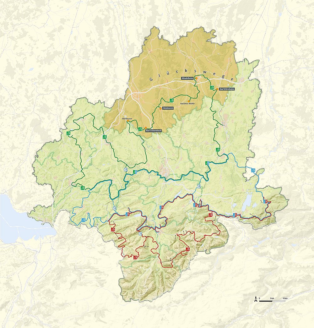 Allgäu-Karte mit dem Trilogieraum Glückswege
