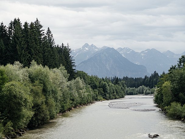 Bergblick am Iller-Radweg im Oberallgäu