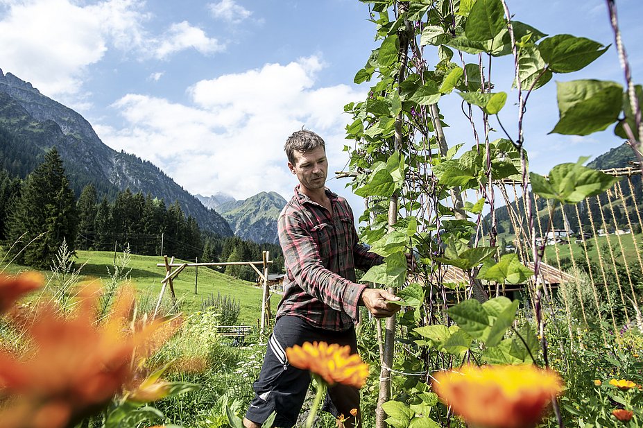 Andi Haller bei der Arbeit ins seinem Permakultur-Garten