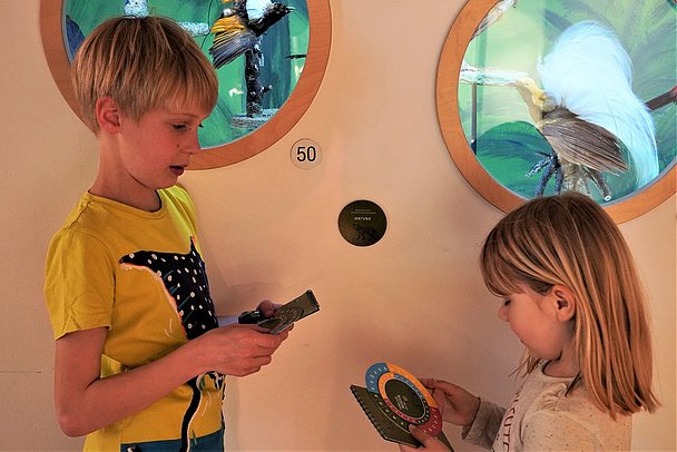 Wer findet das pukpuk? Zwei Kinder auf Spurensuche bei der Museums-Safari. 