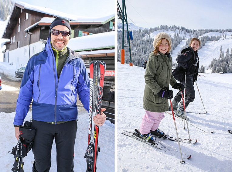 Na, geht doch. Die drei sehen aus wie echte Ski-Fahrer – Dirk, Judith und Benita