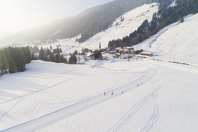 Luftaufnahme von der Loipe bei Balderschwang