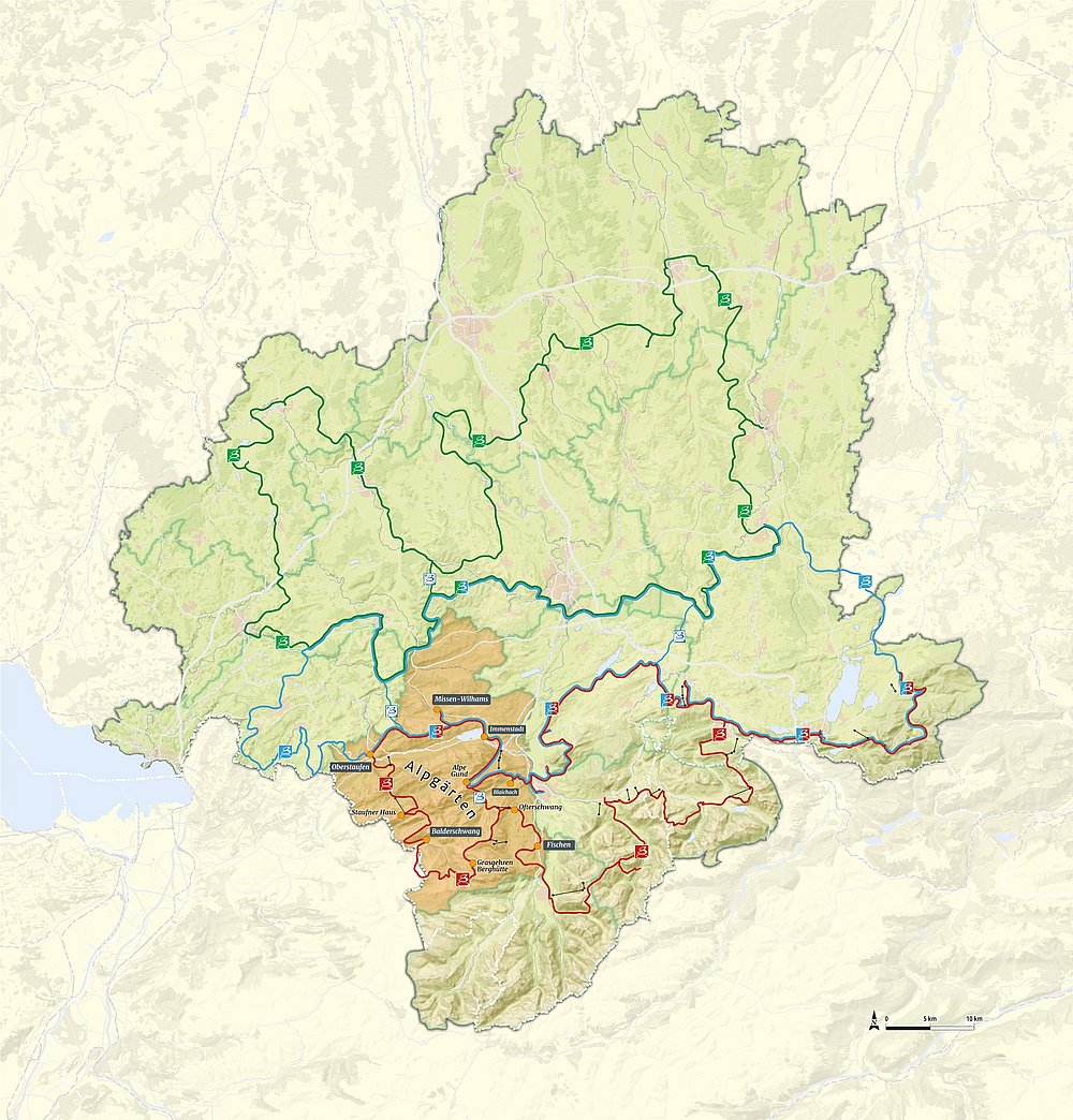 Allgäu-Karte mit dem Trilogieraum Alpgärten