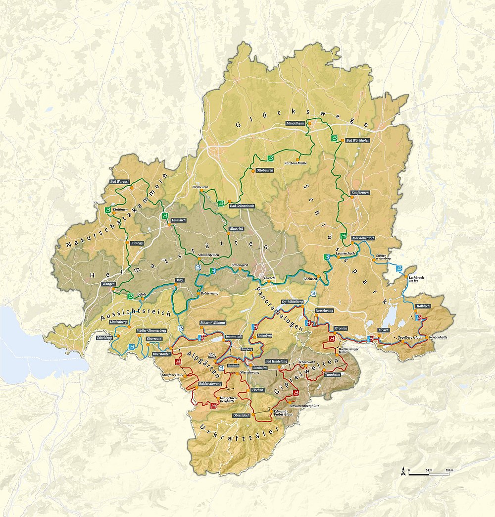 Allgäu-Karte mit allen 9 Trilogieräumen