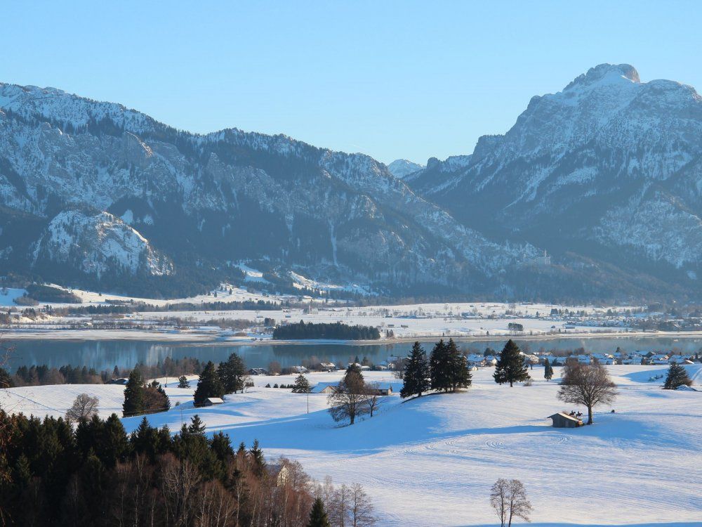 Winterlandschaft Schnee Forggensee Säuling