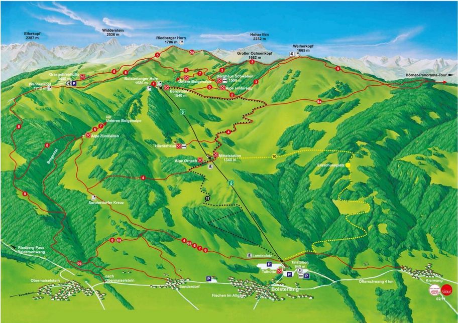 Panoramakarte der Sommerwanderwege