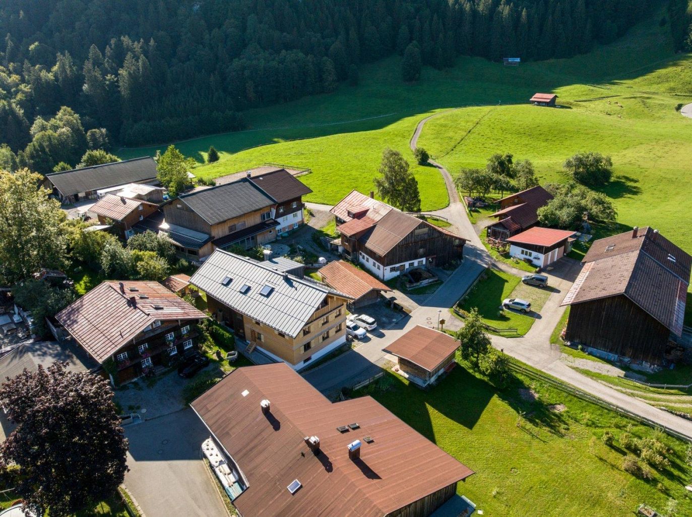 Vogelperspektive auf Haus und Nachbarschaft