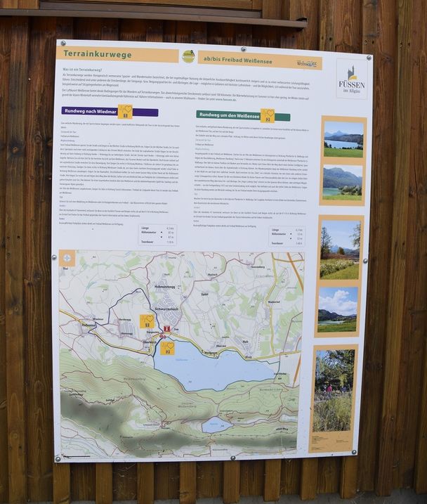 Übersichtstafel der Terrainkurwege am Strandbad Weißensee