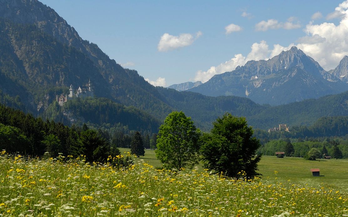 Blick auf die Königsschlöser Neuschwanstein udn Hohenschwangau