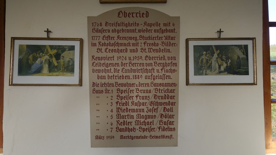 Gedenkschrift in der Kapelle Oberried