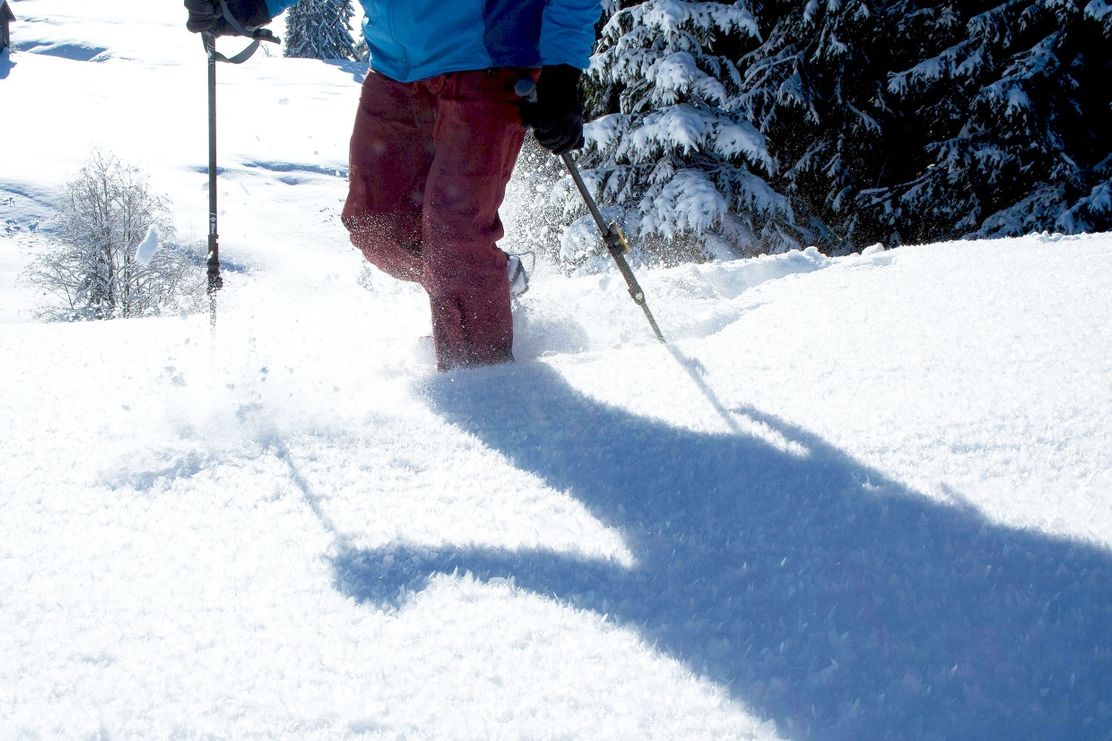 Schneeschuhwanderer bei Neuschnee