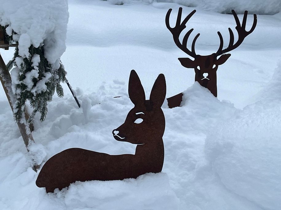 Gartendeko im Schnee