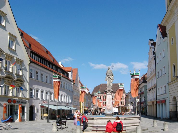 Der Neptunbrunnen in der Kaufbeurer Altstadt.
