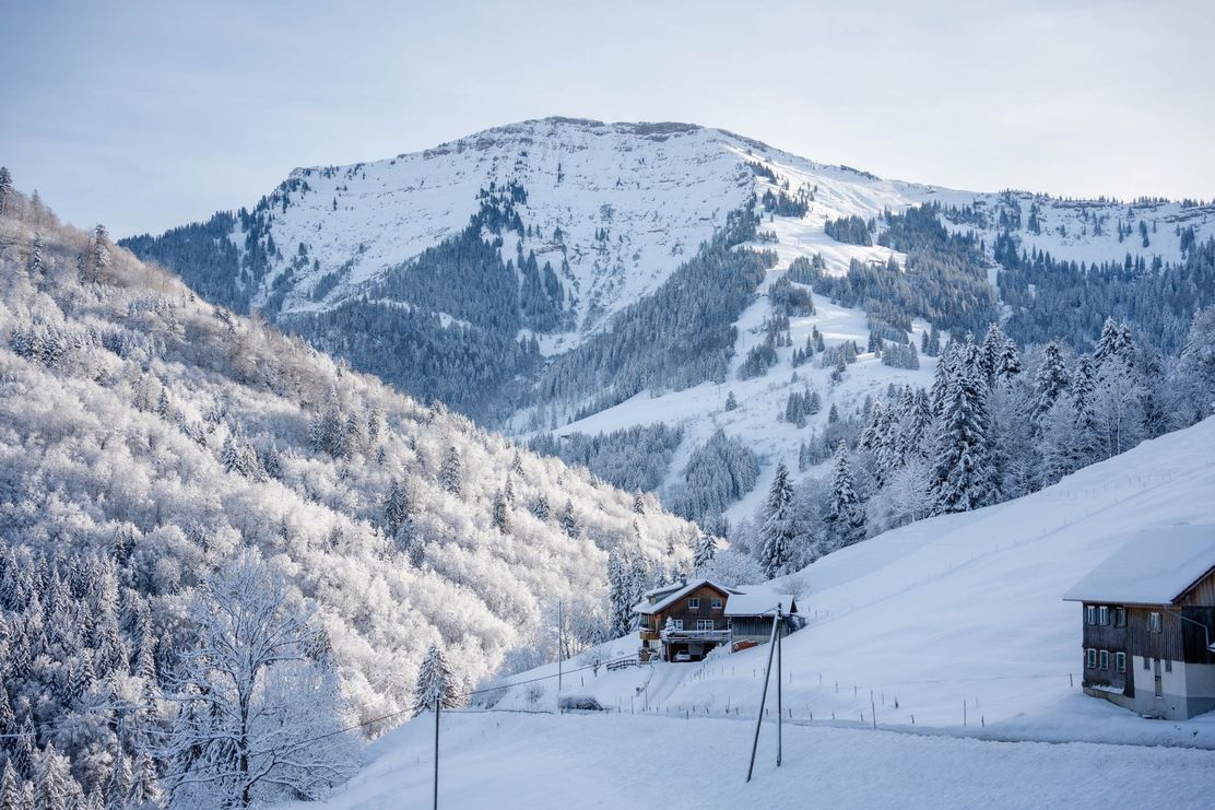 Blick auf den tief verschneiten Hochgrat