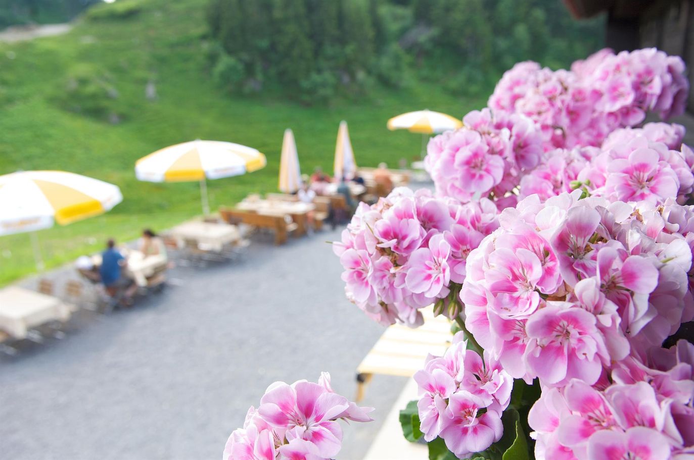 vom Balkon auf die Terrasse