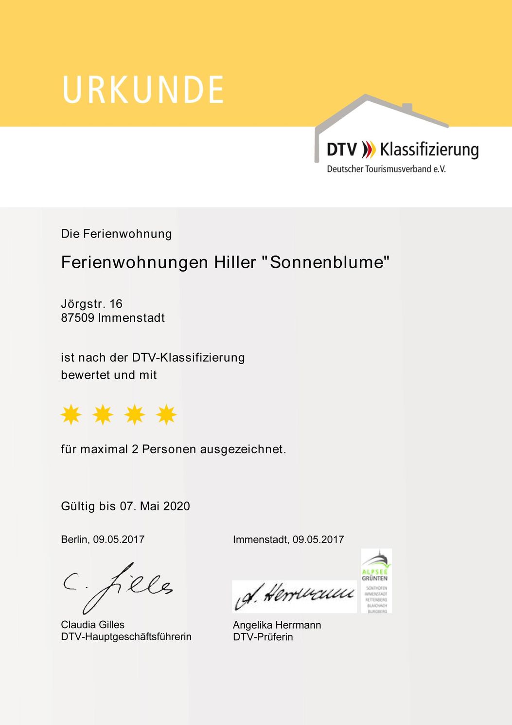 4 Sterne für die "Sonnenblume"