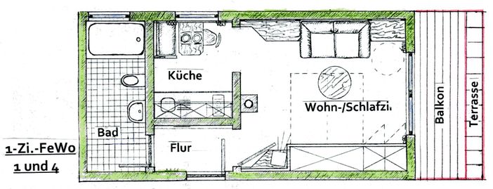 Grundriss Apartement FeWo 1 +  4