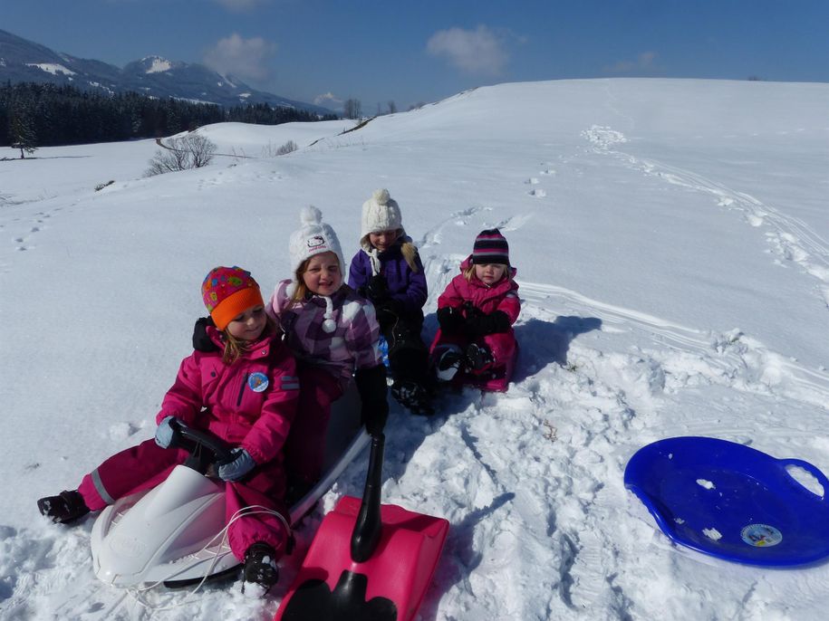 Schlittenfahren bei herrlichem Winterwetter