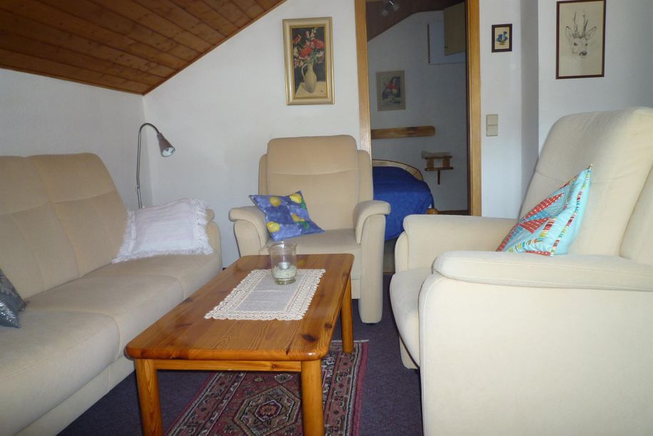 Wohnzimmer mit  Blick Richtung Schlafzimmer