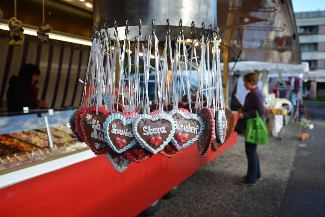 Lebkuchenherzen vom Süßwarenstand am Sonthofer Herbstmarkt