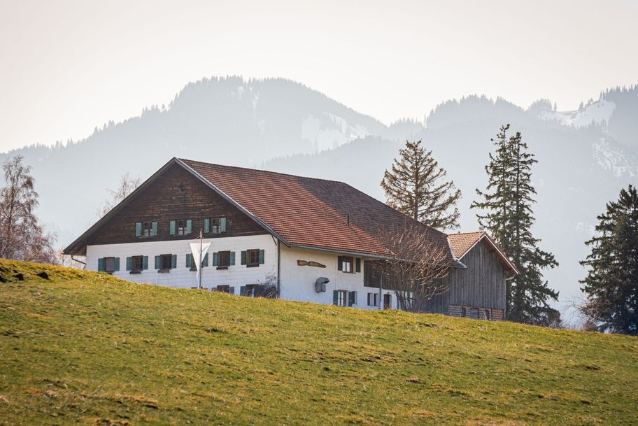 Alpe Kögelhof vor Bergpanorama.
