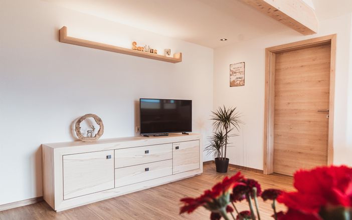 Großzügiges Wohnzimmer mit Smart TV