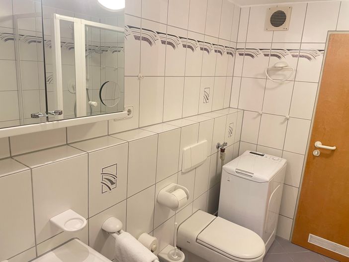 Kleine Waschmaschine im großen Bad