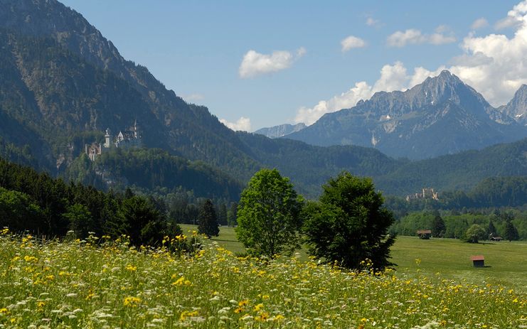 Blick auf die Königsschlöser Neuschwanstein udn Hohenschwangau