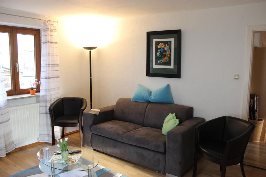 Das Wohnzimmer -bequemes Schlafsofa - wenn nötig.